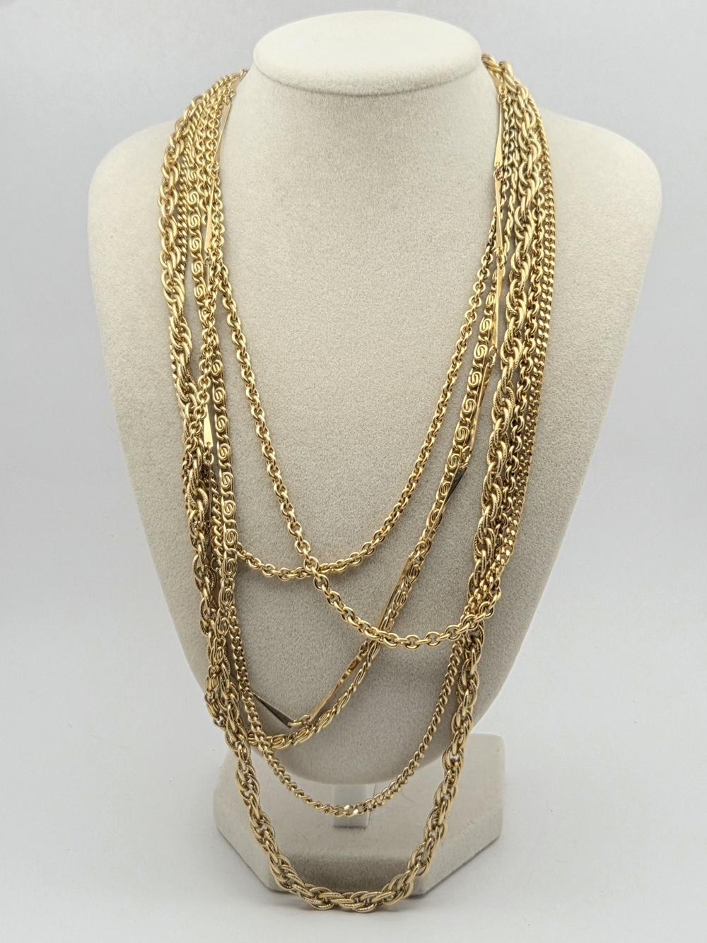 Vintage Multi-Strand Gold Tone Statement Necklace - 18"